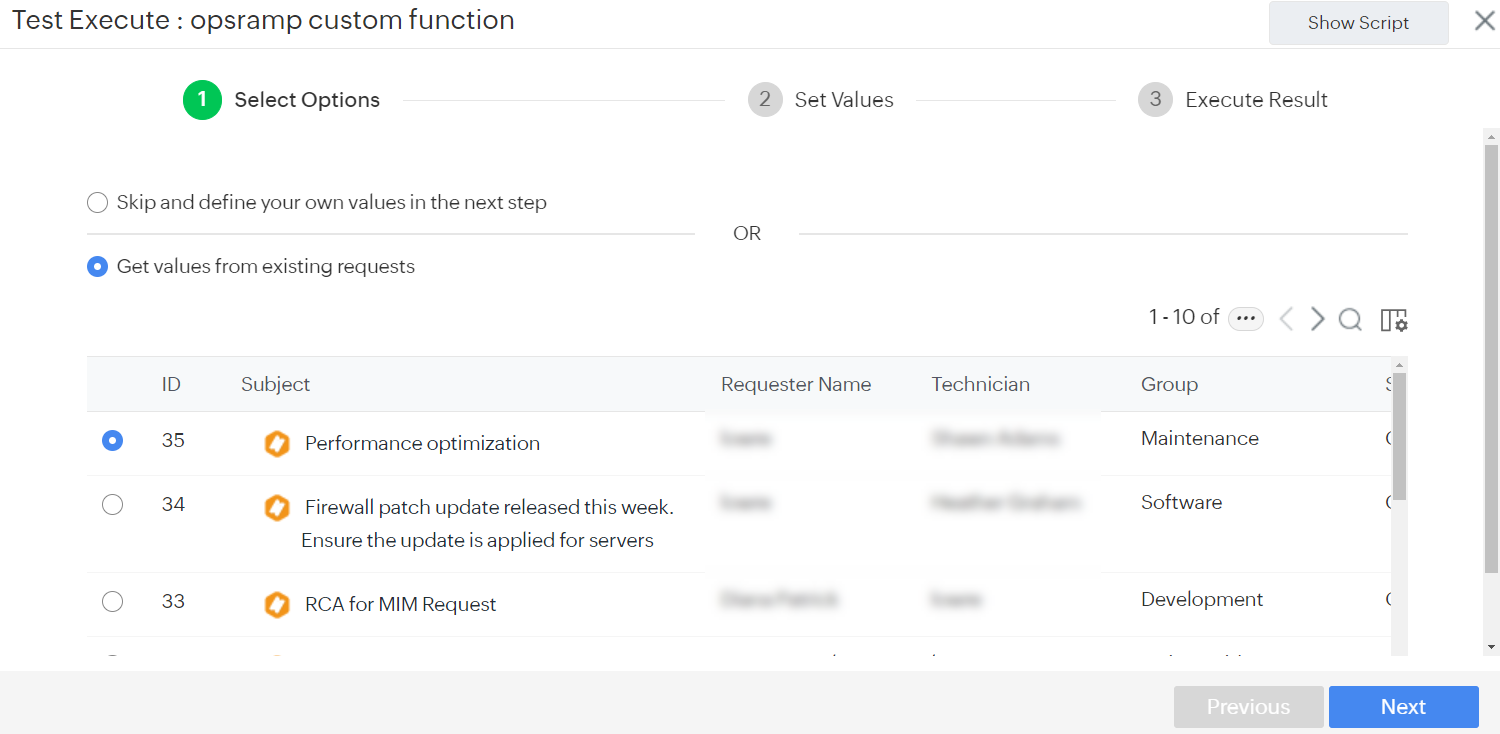 ManageEngine save and execute screen