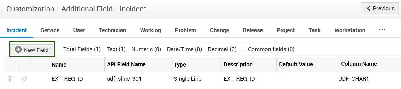 ManageEngine Additional field screen