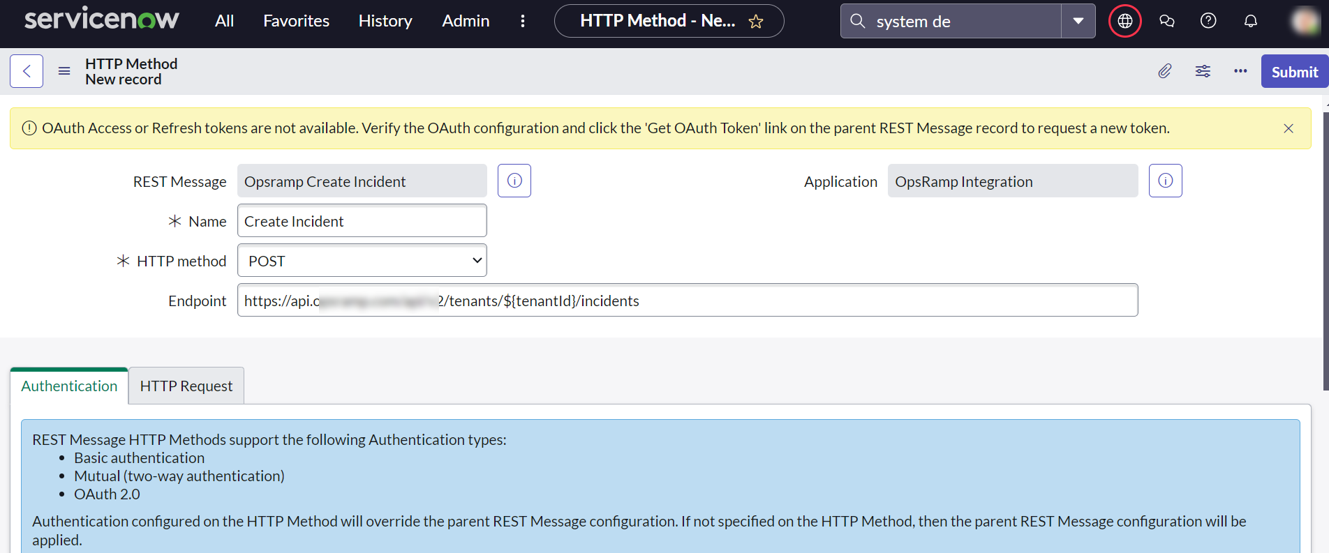 Create an Incident HTTP Method