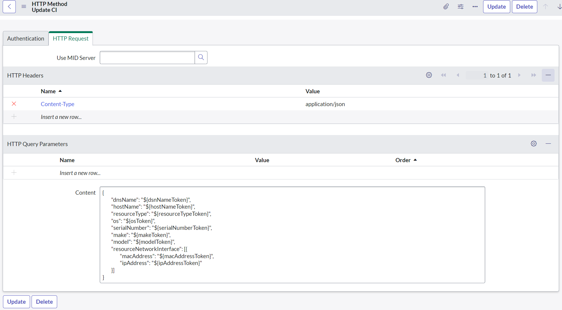 Update Resource HTTP Method Example Payload