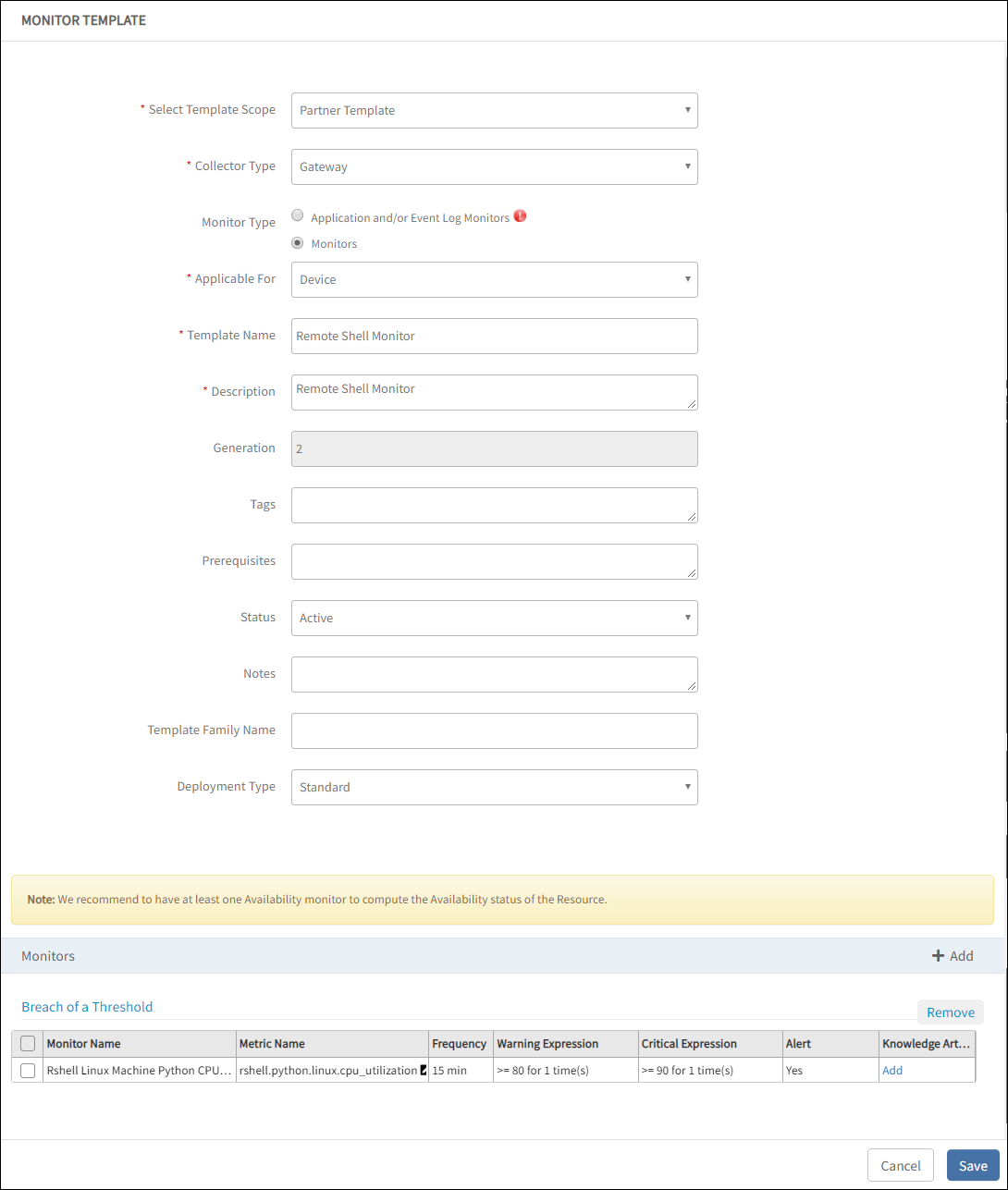 Secure Shell Monitor Template