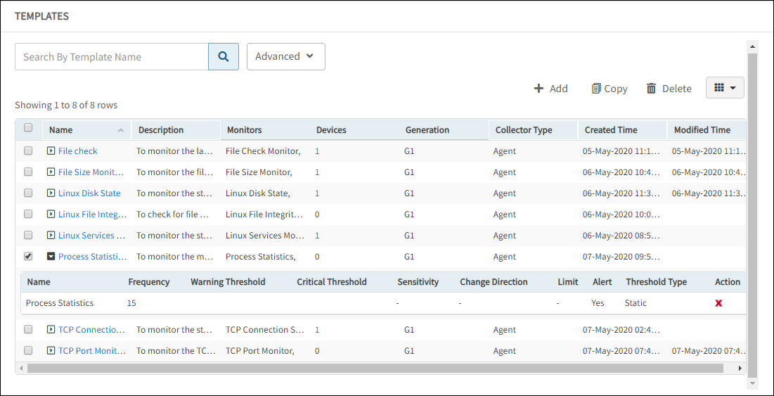 Manage Process Statistics Monitor