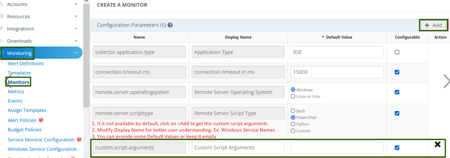 Create monitor