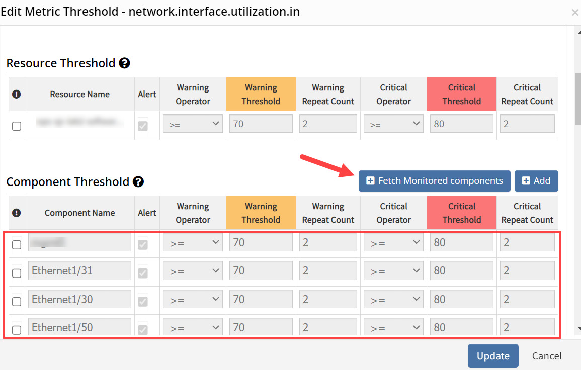 Resource - fetch monitored components