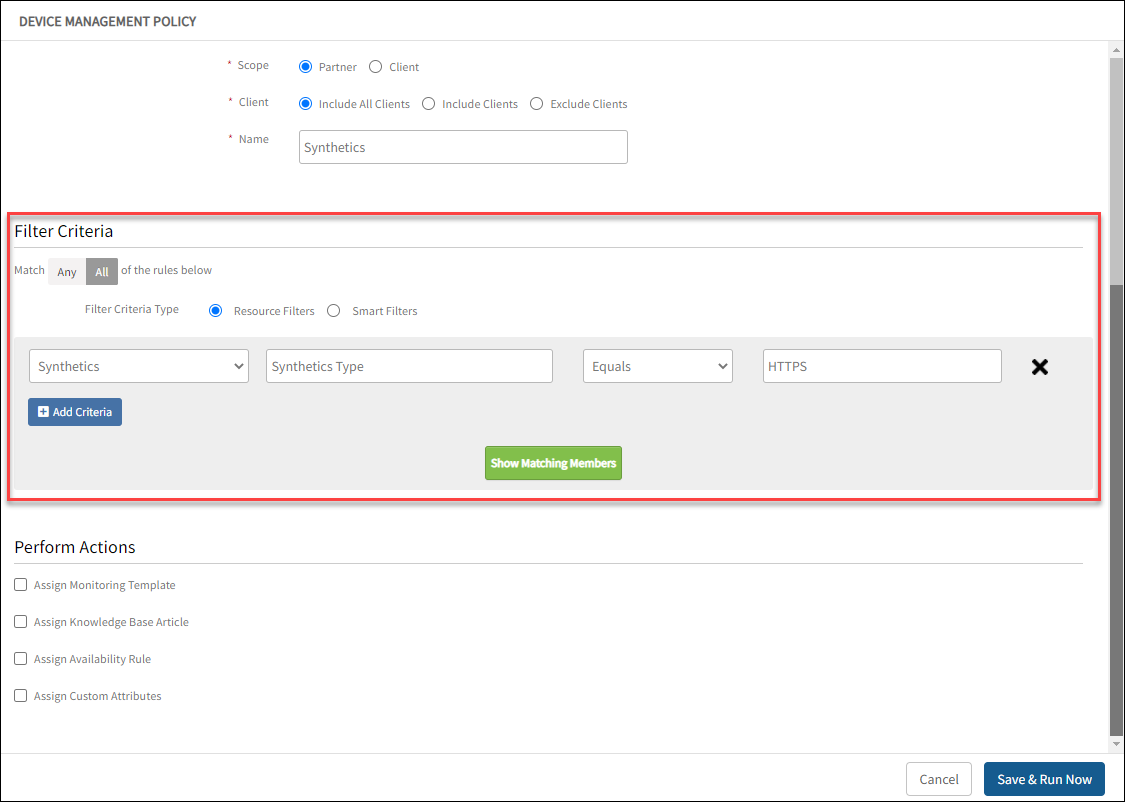 Filter Criteria - Device Management Policy