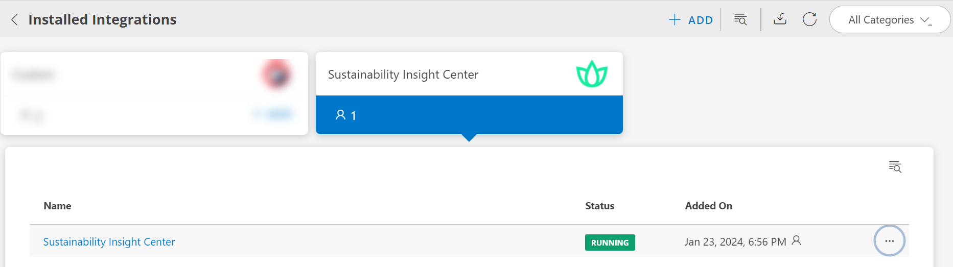 Installed integration - Sustainability Insight Center