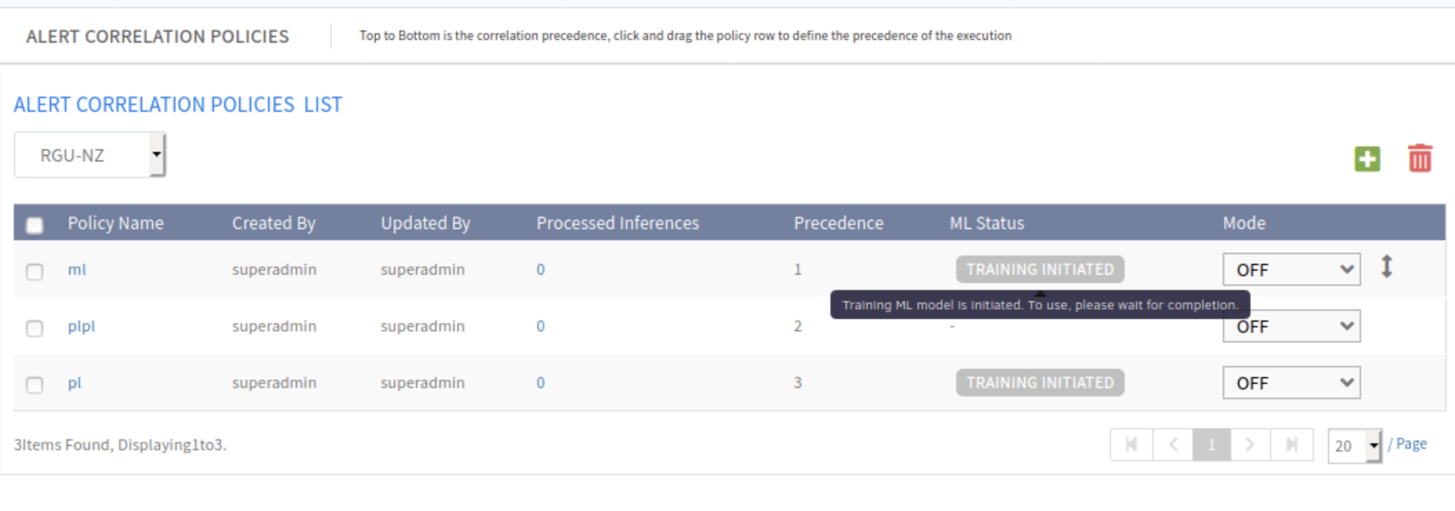 Alert Sequence Policy Status